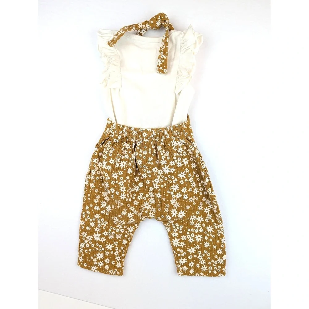 Cat & Jack Baby Girls 12M Ruffle Bodysuit and Floral Halter Romper Bundle 2pc